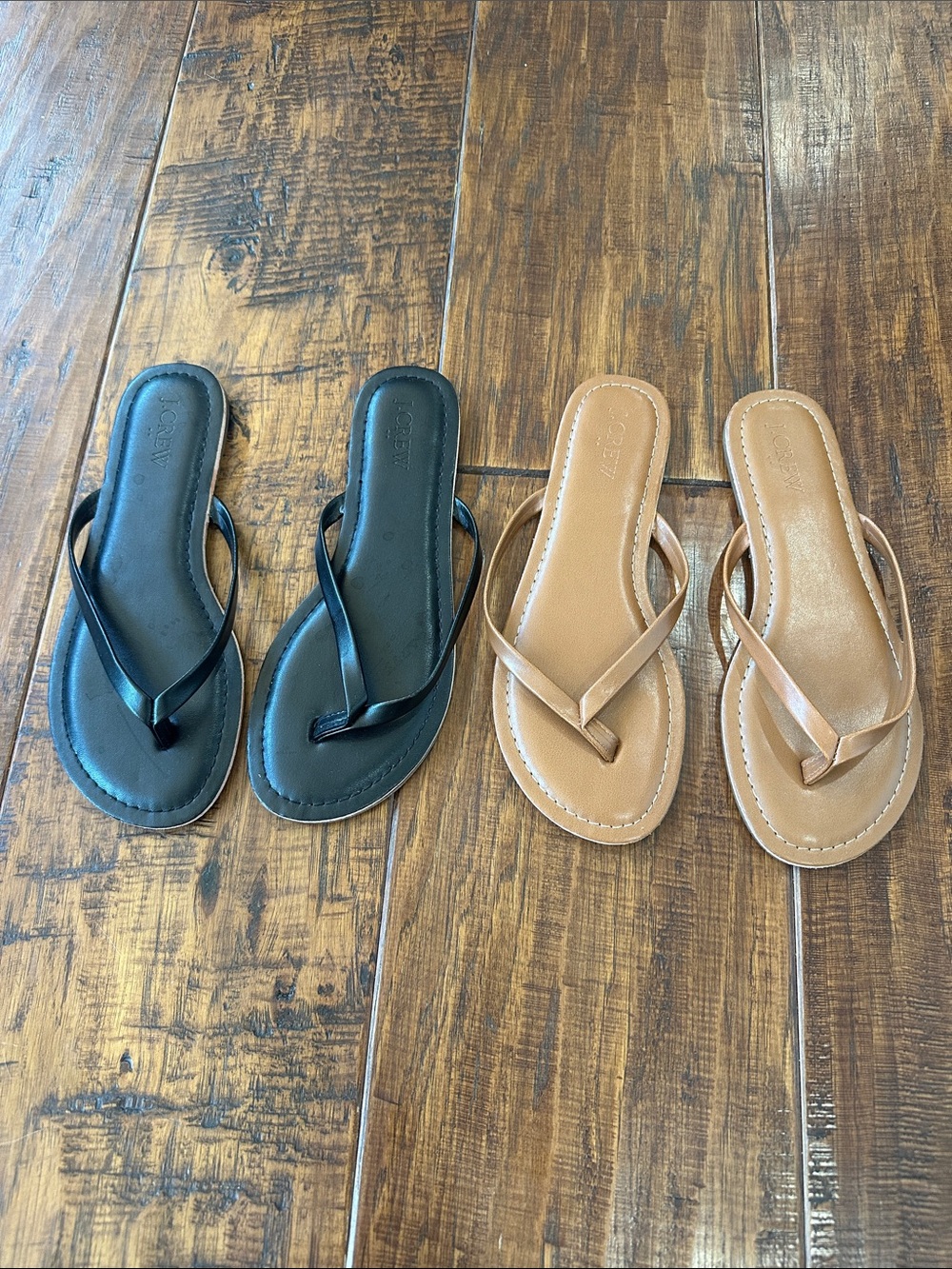 Lot of 2 J. Crew Women's Easy Summer Flip Flop Sandals in Black and Tan